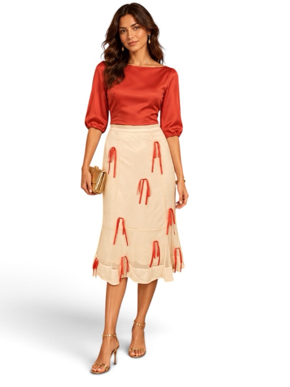 Anthropologie Maeve Ribbon Bow Tulle Pencil Midi Skirt Sz 00